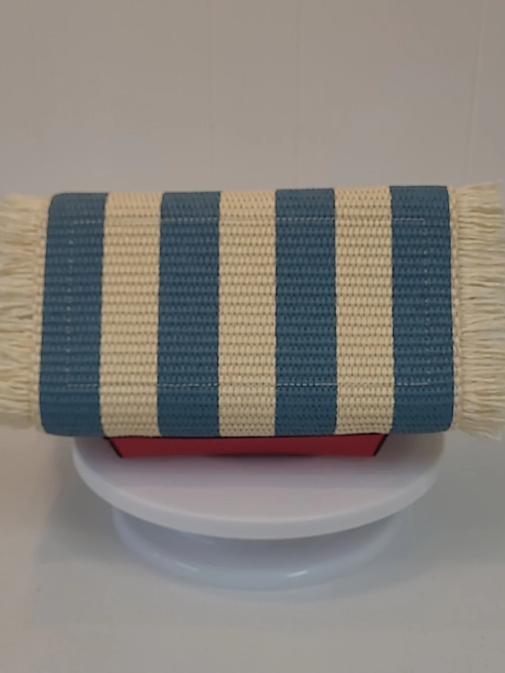Patricia Nash Greek Isles Straw Tote w Blue Stripes & Red Accent+ CrossbodyStrap
